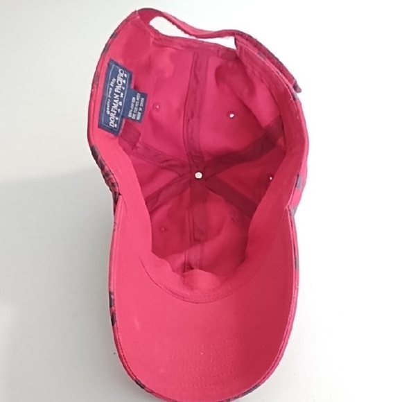 Red & Navy Tropical Print Hat with Curved Brim Cotton Adjustable - Picture 5 of 11